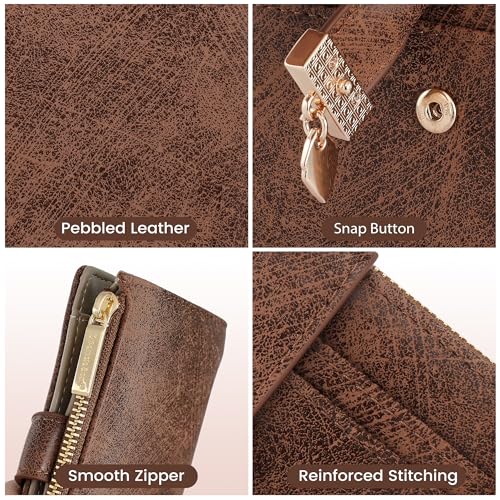 Image of Pomelo Best Wallet Women Bifold Leather Wallets for Women Credit Card Holder with ID Window Zipper Coin Pocket Deep Brown