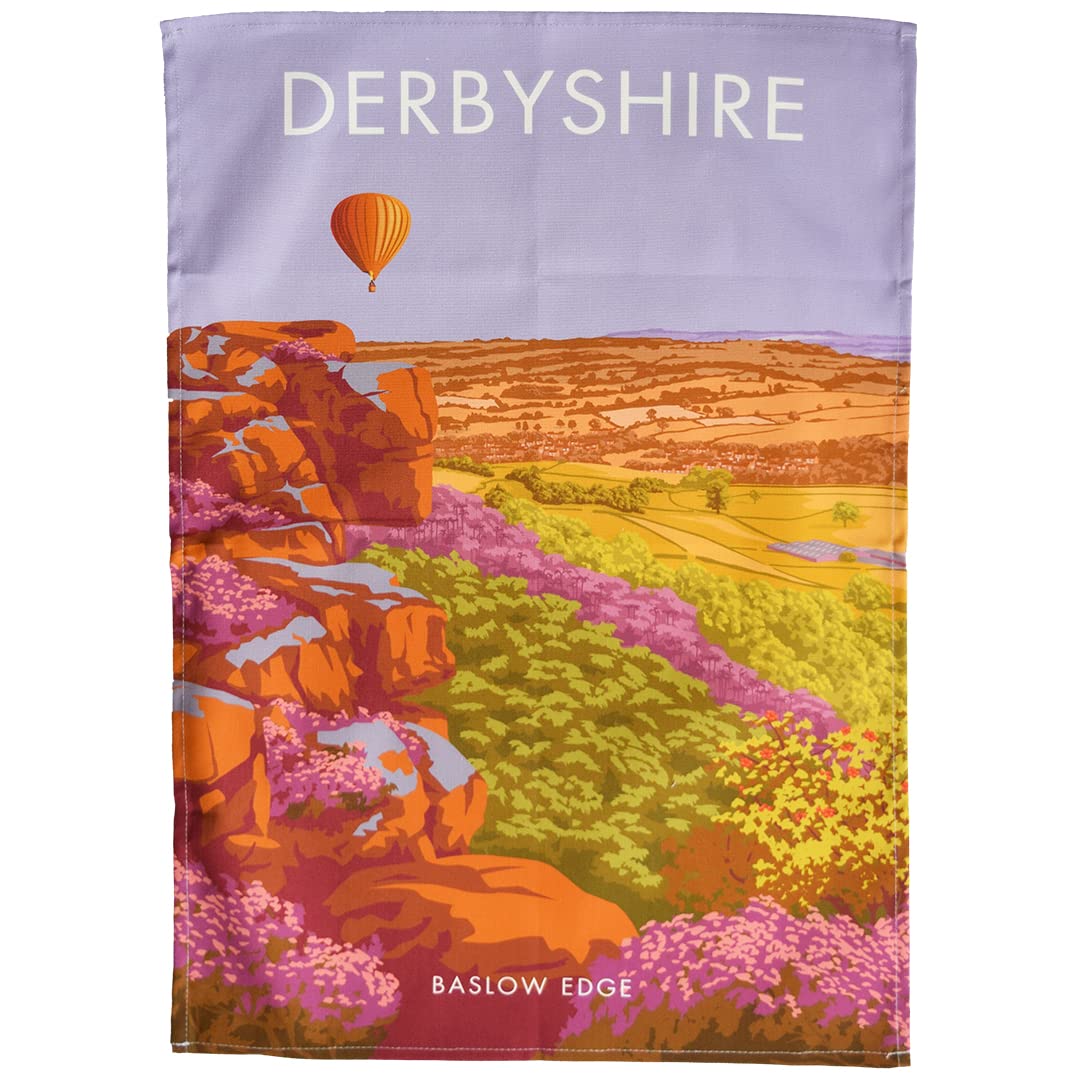 Town Towels Blue,Purple Derbyshire - Baslow Edge Tea Towel