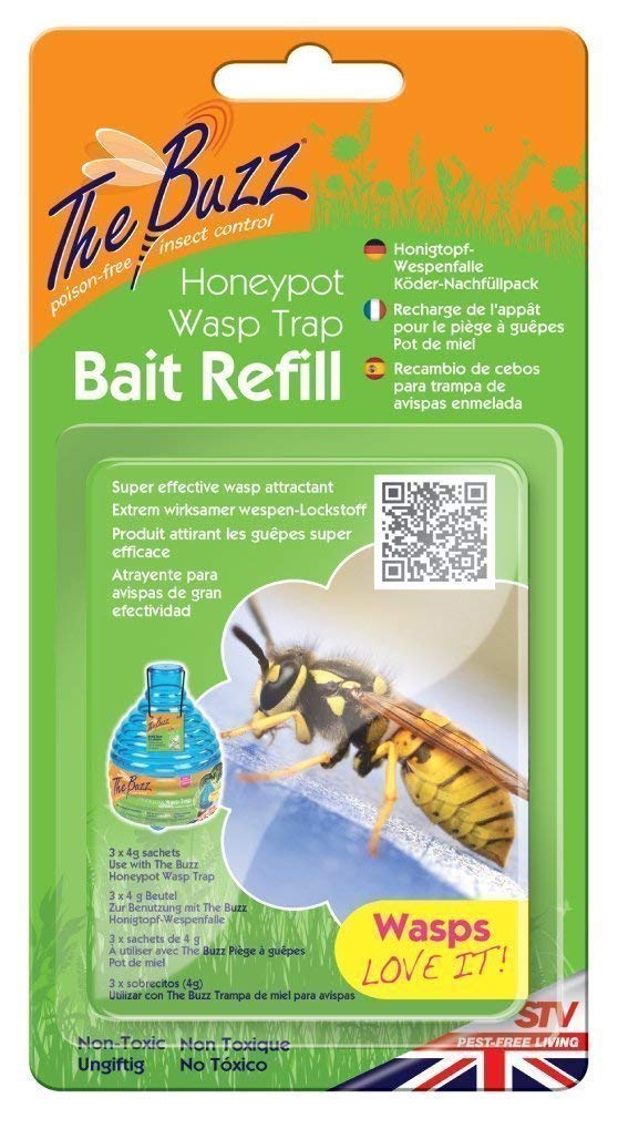 2 X The Buzz Honeypot Wasp Trap Bait Refill (Super Effective Insect Attractant, Covers up to 10 m Radius) - 3 Refill Packs (4 g Each)