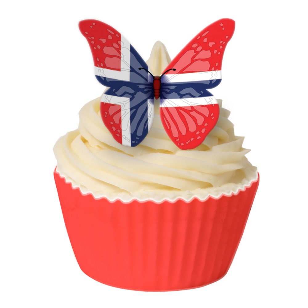 Pack of 12 Edible Wafer Decorations - Norwegian Flag Butterfly 201-348
