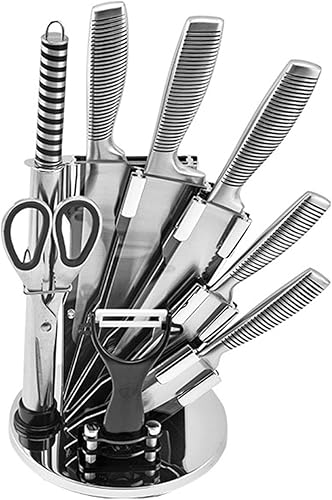 Juego de cuchillos de cocina negros de alta calidad de 9 piezas con estante para cuchillos y afilador, cuchillos alemanes de acero inoxidable, juego