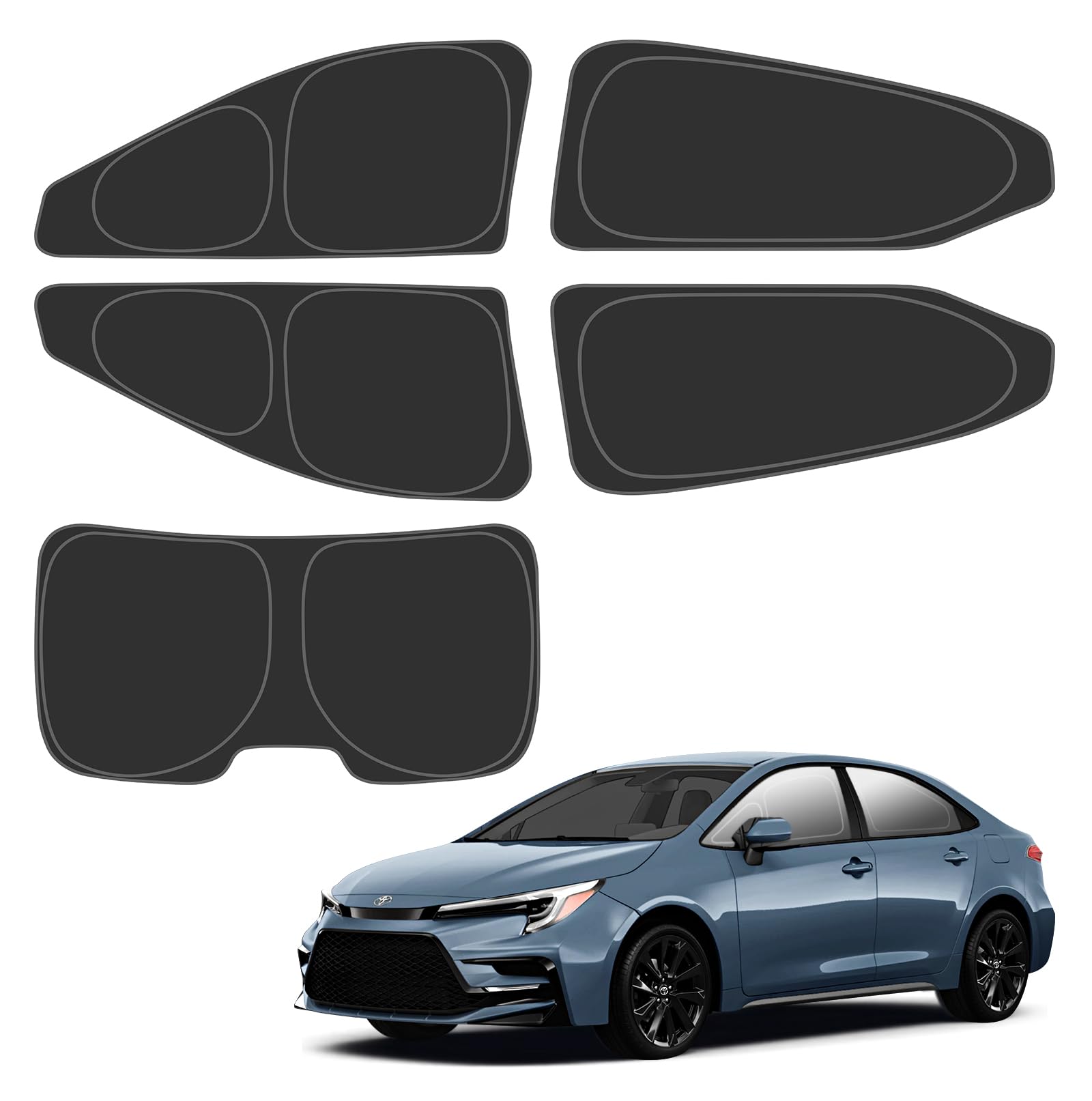 D-Lumina Rear ? Side Window Sun Shade for 2020 2021 2022 2023 Toyo-ta Corolla Accessories, Windshield Sunshade Sun Visor Protector Block UV Rays Heat, Foldable 2 Layers 210T Material, Pack of 5