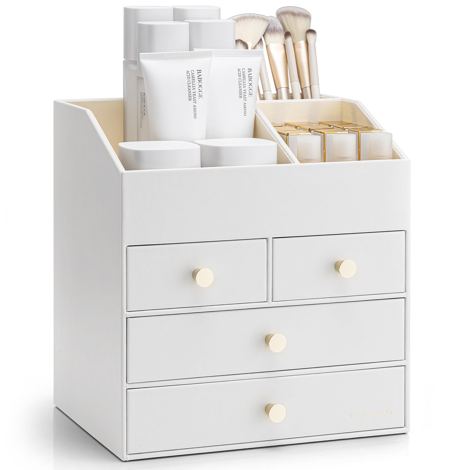 Vlando Make-up-Organizer, große Kapazität, Hautpflege-Organizer mit 4 Schubladen, für Lippenstift, Hautpflege-Aufbewahrung und Schlafzimmer, Weiß