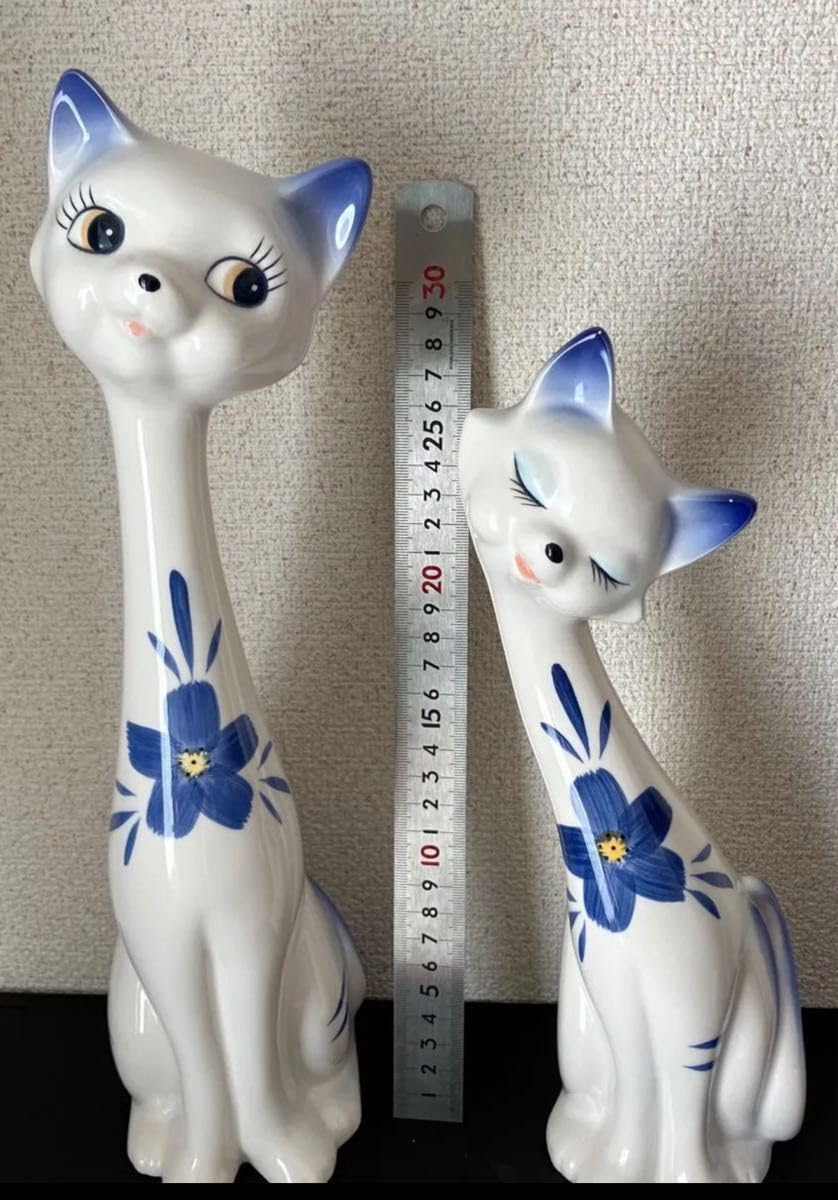 Amazon.co.jp: レトロ シャム猫 置物 ペア 陶器製 花柄 インテリア