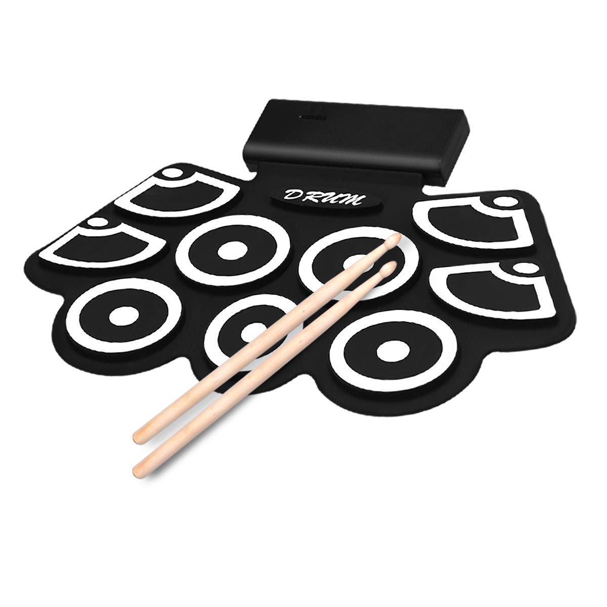 COSTWAY 9 Pads E-Drum, elektronisches Schlagzeug Set mit Bluetooth, Roll-Up-Trommel inkl. Pedale und Drumsticks für Kinder und Anfänger, schwarz