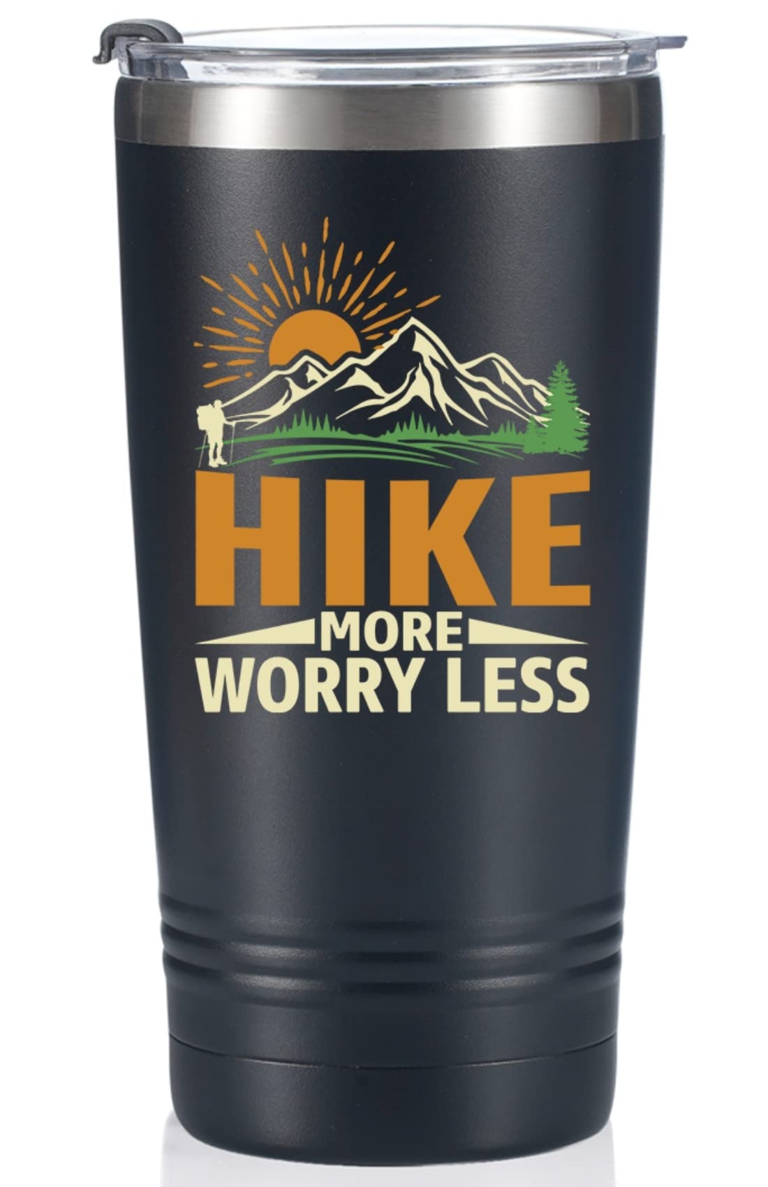 Onebttl Hiking Gifts for Hikers, Men for Christmas, Birthday, 20oz Stainless Steel Tumbler Travel Cup with Straw & Lid - Hike More Worry Less Black