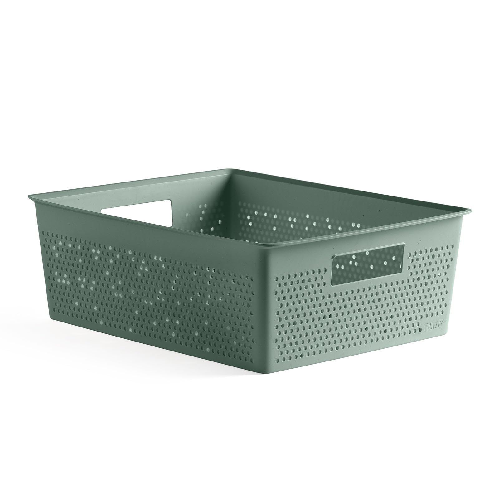 TATAY Plastic Storage Basket 12L Bohol | Organiser Box | Optimal Ventilation | Stackable Modular System | Integrated Handles | BPA-Free Recycled Plastic | 30x39x13.5 cm, Green