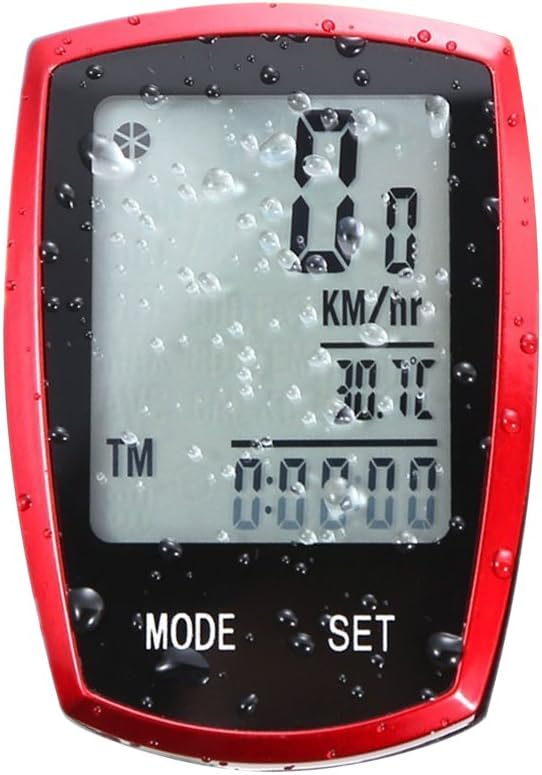 Tenswall Wireless Bicycle Computer Waterproof Sport Cycling Speedometer Odometer LCD Backlight Large Screen Display - 22 Functions Bicycle Cyclocomputer - Red