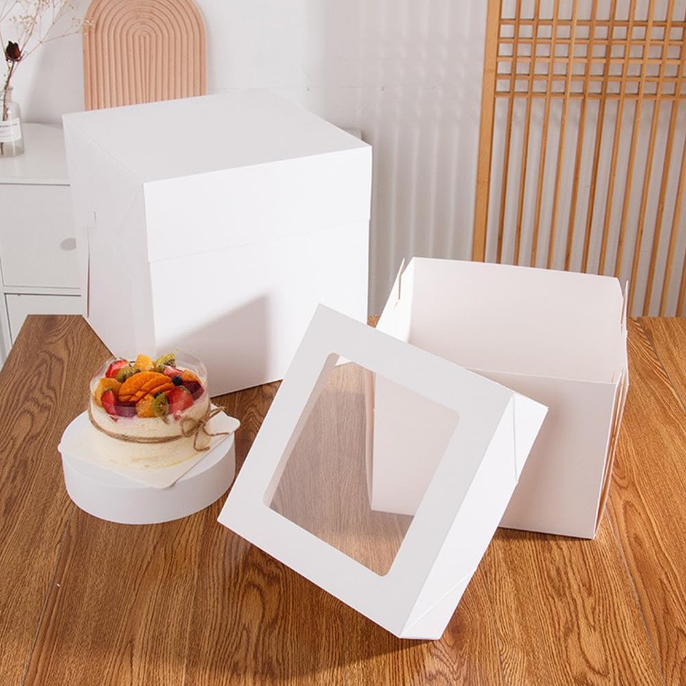 Tall Cake Boxes with Ribbons 10x10x10 inch Lar White Bakery Square Cake