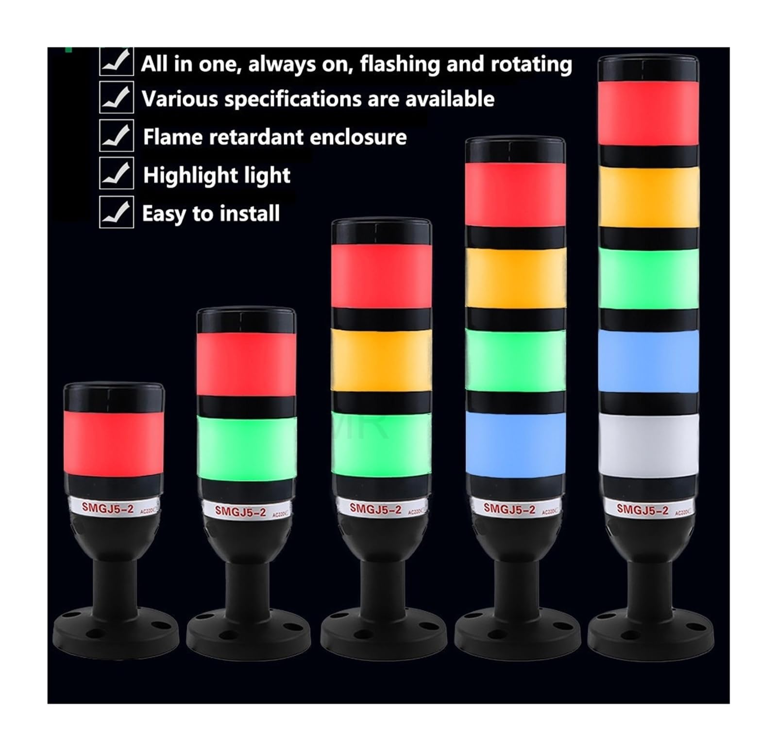 Luz de alarma de 3 capas, 12V, 220V, torre de luz multifuncional, carcasa blanca, luz suave, luz indicadora de equipo mecánico LED