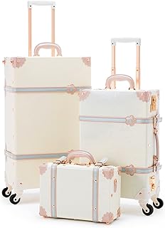 Women's Vintage Luggage Set 3 Pieces TSA Lock Retro Suitcase with Spinne...