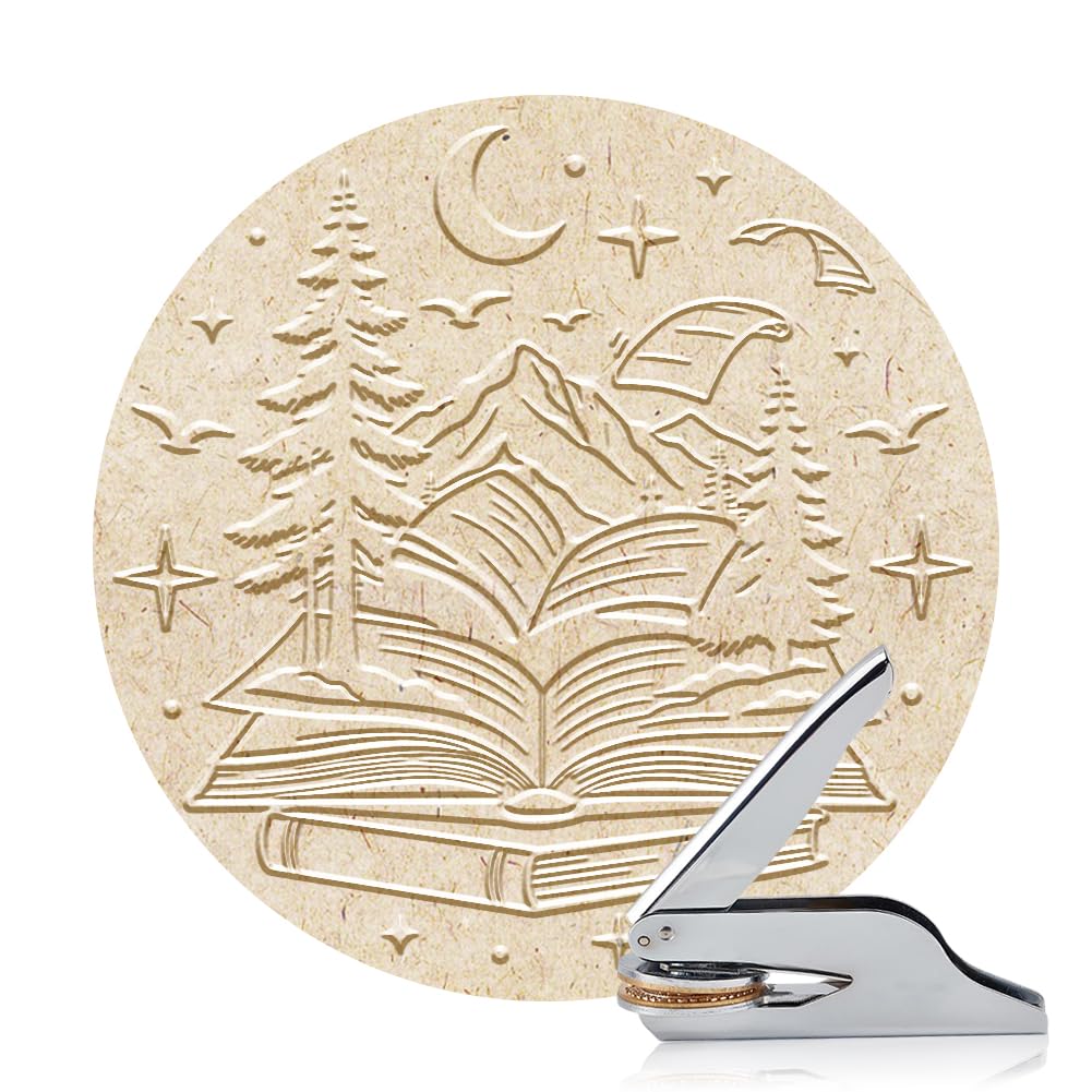 ANATTASOUL Book Embosser Personalized Books and Forests Pattern Book Stamp, Durable Library Stamp with Handle Set for Paper, Books, Envelopes, Invitation, Certificate, Gifts