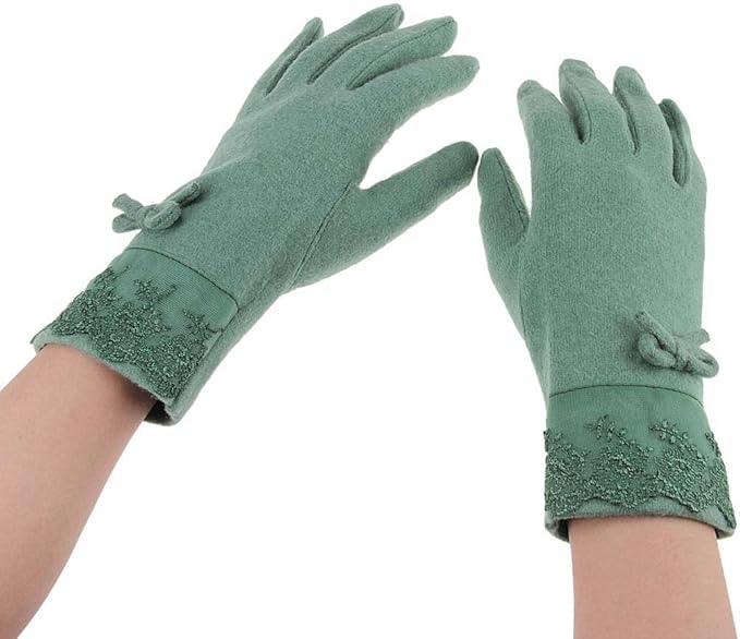 Amazon Baoxinjp 秋冬 人気グローブ レディース手袋 ウール 手ぶくろ 可愛い レース ふわふわ 女性 カジュアル 無地 グローブ お洒落 暖かい 手袋 フリーサイズ 緑 手袋 通販