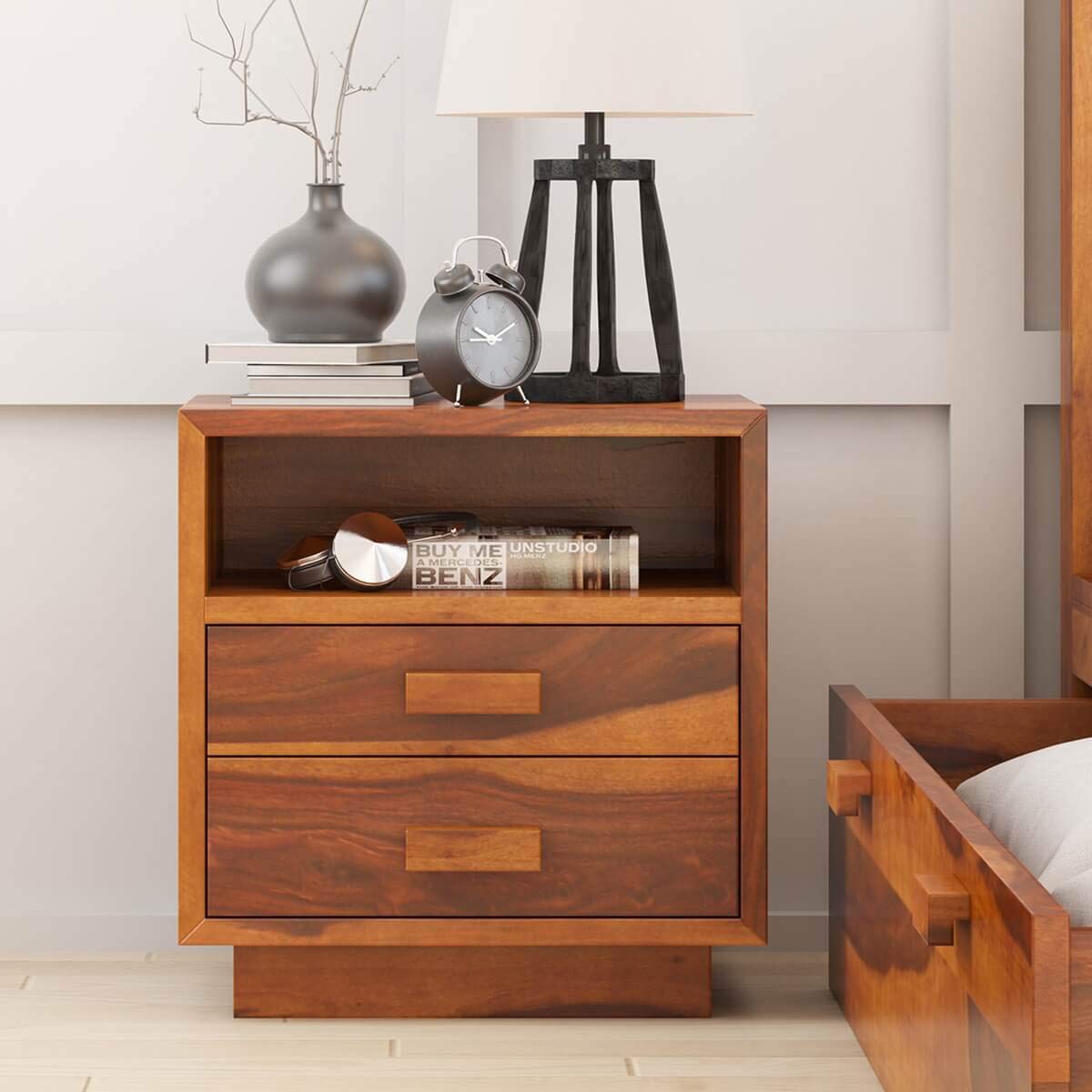 PIPERCRAFTS Sheesham Wood Bedside Table - Already Assembled - Bed Side Wooden Organizer Stand/Home Decor/Coffee/End/Side Table for Bedroom & Living Room - Honey Finish-image-12