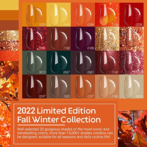 Image of modelones 20 Colors Gel Nail Polish Kit, Fall Winter Gel Polish Set Soak Off Nail Polish Kit with Glitter, Glossy and Matte Top Base Coat DIY Manicure at Home