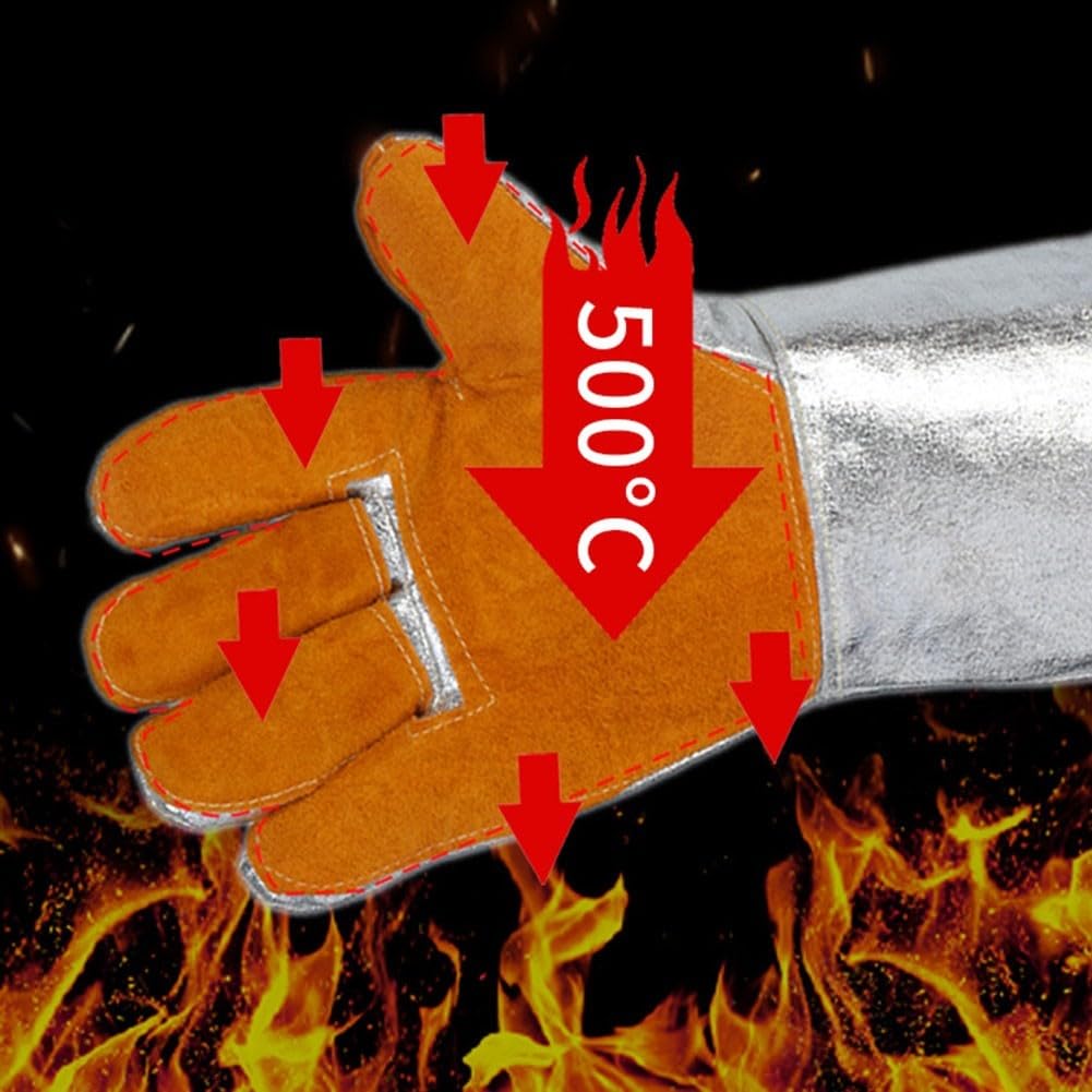 Guantes industriales para soldar hechos de papel de aluminio y cuero de vaca que proporcionan aislamiento térmico ignífugo y resistente a las quemaduras protección para barbacoa y para soldadura