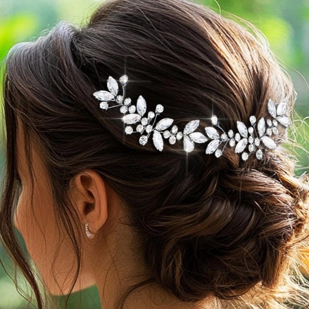 HEREAD Crystal Bride Wedding Hair Pins Silver Rhinestone Hair Piece Hair Accessories for Women and Girls (Pack of 2) (Silver) - Image 4