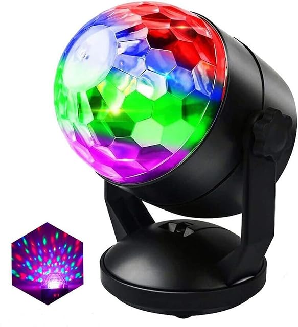 Battery Powered Portable Sound Activated Party Lights Disco Ball for Outdoor and Indoor, USB Plug in Dj Lighting, RBG Disco Ball Strobe Light Stage Lamp for Car Room Parties Birthday Club Bar Home
