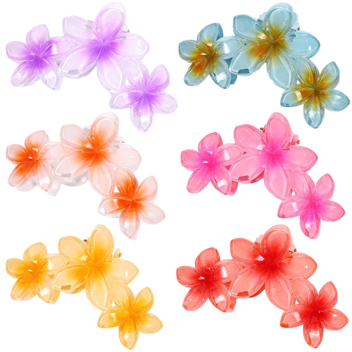 6 PCS Flower Hair Claw Clips Cute Hair Clips Hawaiian Plumeria FLower Claw clip Flowers Clips Large Flowers Hair Claw Clips for Women Non Slip Strong