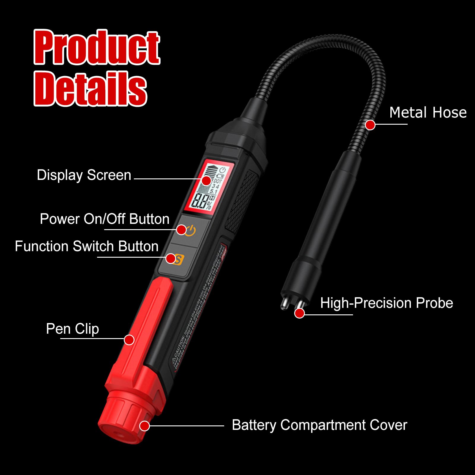 OBEST Tester Liquido Freni Adatto per Liquido Freni DOT3, DOT4, DOT5.1, Tester Olio Freni Auto Moto Universale con Display LCD, Allarme Sonoro e Luminoso, Sonda Flessibile