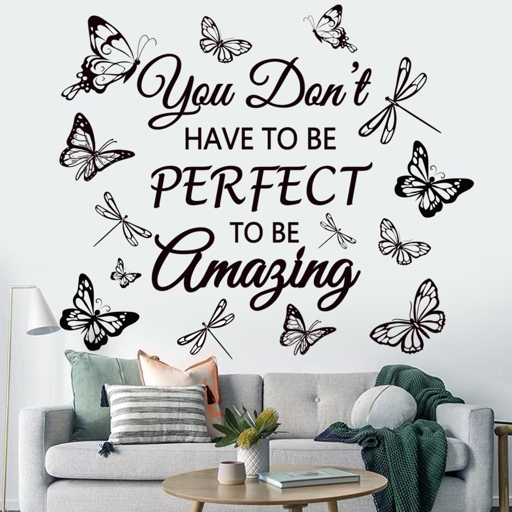 Inspirational Wall Decal Quotes You Don't Have to Be Perfect to Be Amazing Wall Art Stickers Motivational Word Letter Decals Wall Decor Sticker for Bedroom Living Room School Office Home Decor