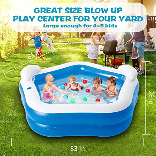 Raoccuy Family Inflatable Swimming Pool Above Ground- 39Inchx11.5Inchx39Inch（Inch Full-Sized Swim & Lounge For Kids And Adults, Outdoor Ground, Portable Pentagon With Slide., Blue #TOP7
