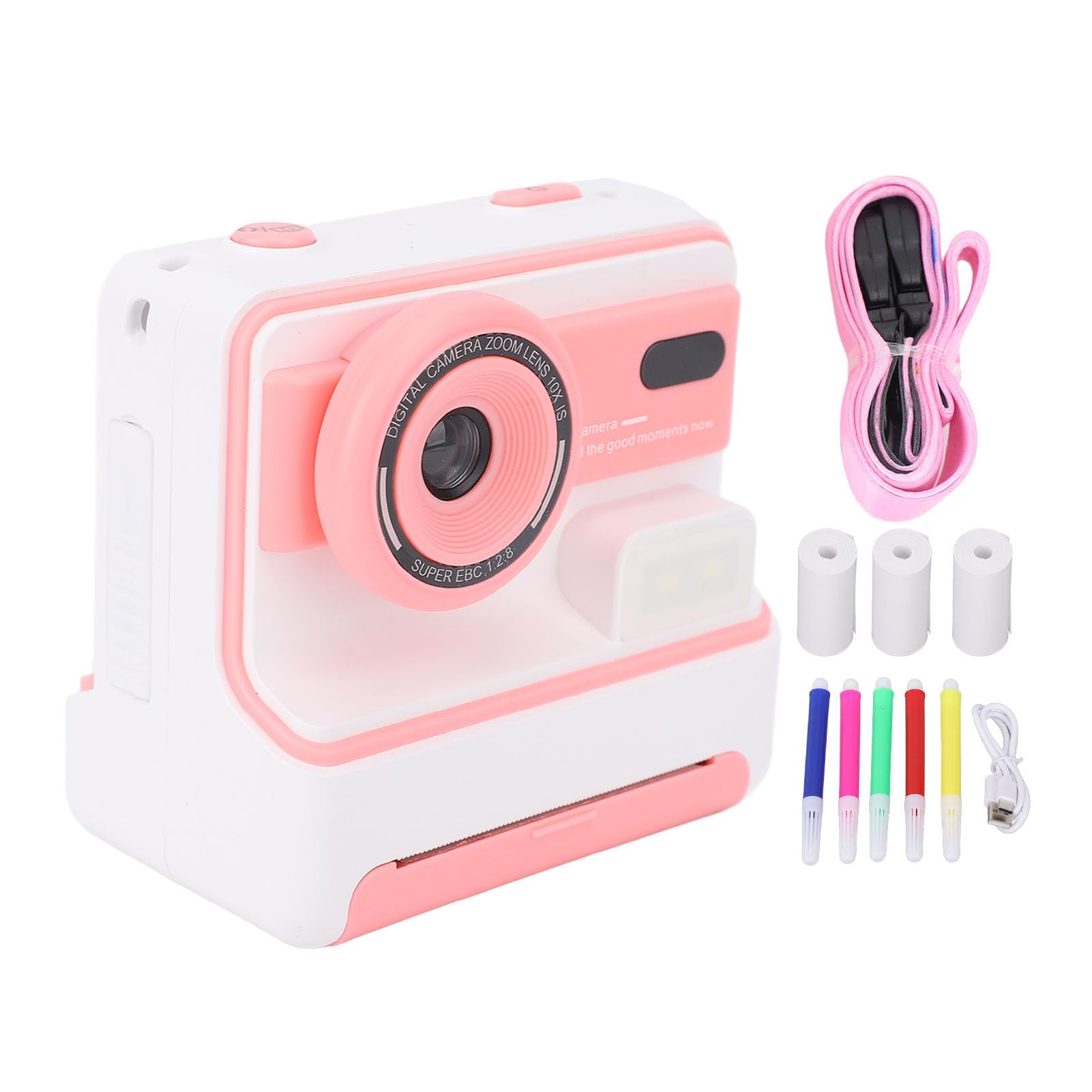 Bewinner Fotocamera a Stampa Istantanea in Materiale ABS da 48 MP con 3 Rotoli di Carta da Stampa, Schermo HD, Foto in Bianco e per Ragazze e Ragazzi (PINK)