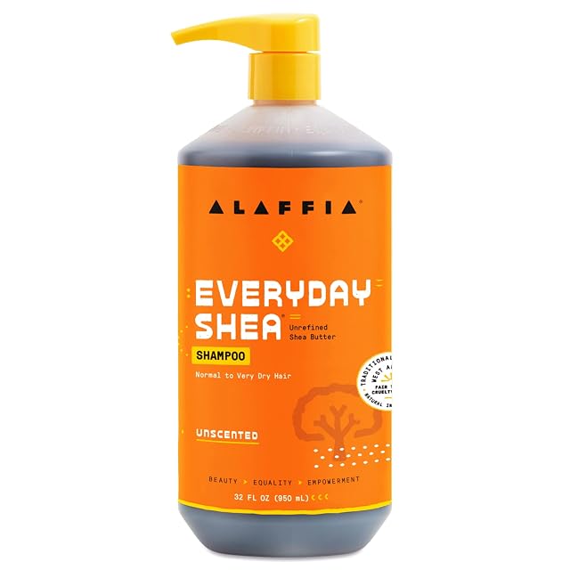Alaffia EveryDay Shea Shampoo Unscented Gentle Cleansing Shampoo for Normal to Dry Hair Made with Fair Trade Unrefined