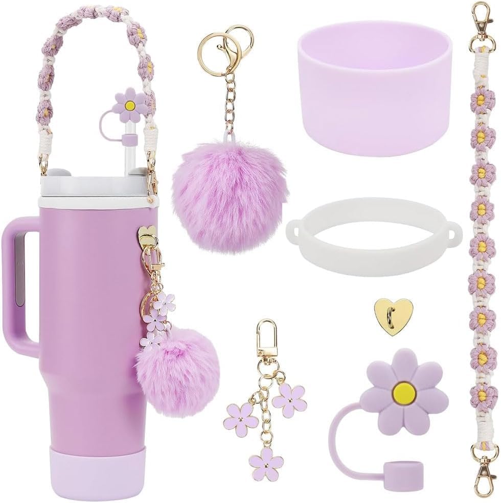 Set Accessori Per Stanley Cup: 4 Tappi In Silicone Per Cannuccia + 1 Manicotto Antiscivolo Per Fondo (Bianco, Rosa, Verde, Viola)