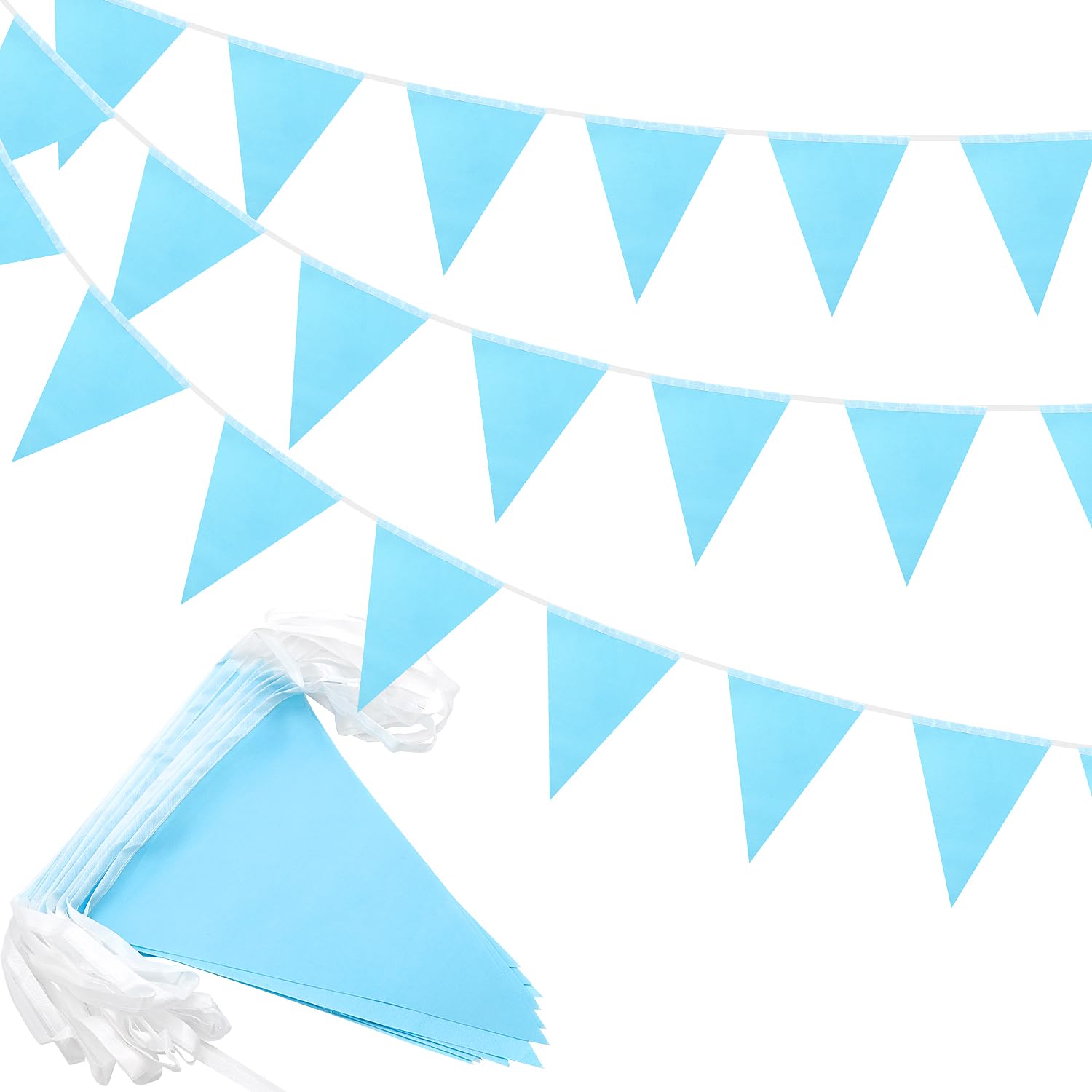 Blue Bunting 20m 52pcs, Fabric Waterproof Bunting for Outdoor Garden Baby Shower Birthday Decoration