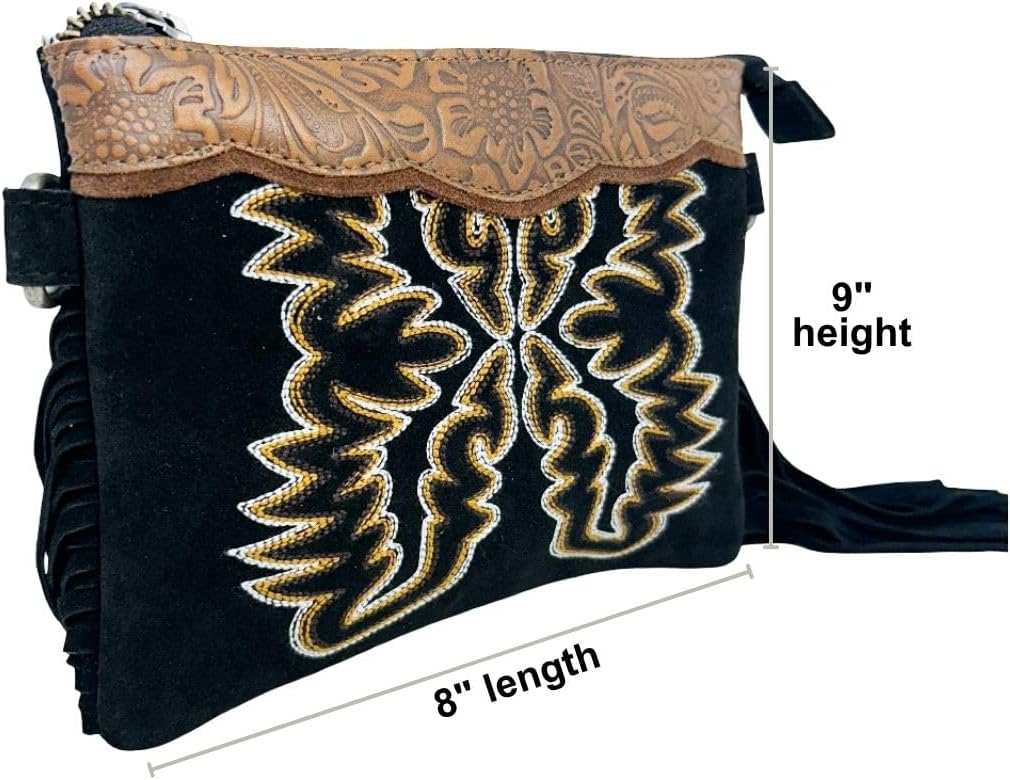 Myra Bag Western Fringe Crossbody for Women - Leather Boho Shoulder Wristlet Purse
