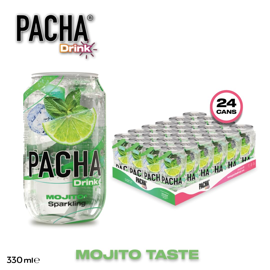 Pacha Drink Mojito - Mojito Sparkling Bibita analcolica gassata in 24 lattine da 330ml al raffinato fascino di mojito.