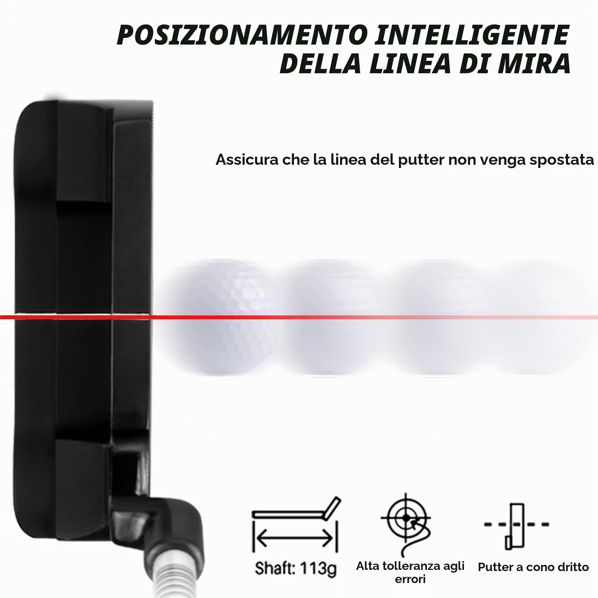 PGM Putter da golf da uomo, per mancini, albero in acciaio 950 con testa in acciaio inox, facili da flop