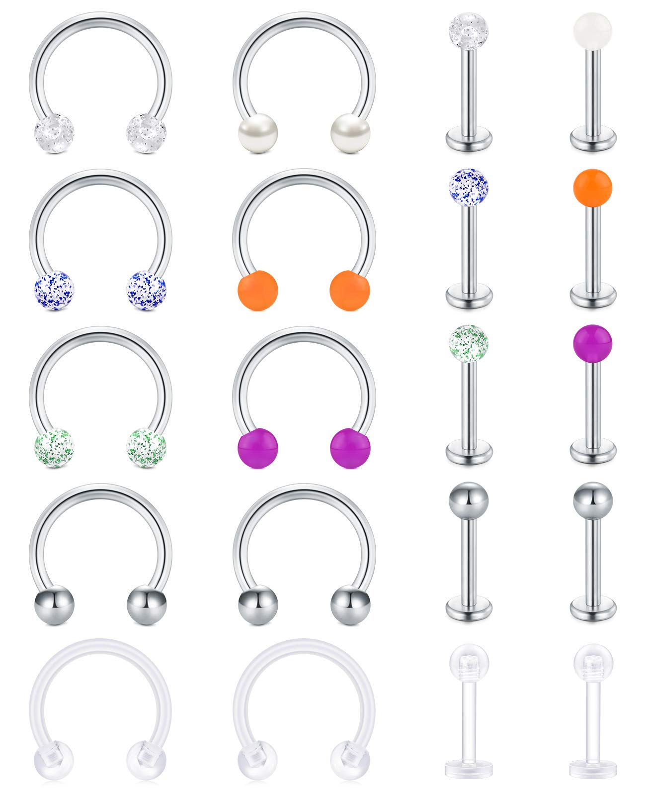 Funseedrr16 Pairs Pendientes Piercing Cartílago Helix Aros Anillos Perno Acero Quirúrgico 8mm 16G Heradura Labio Labret Barra Piercing Joyas