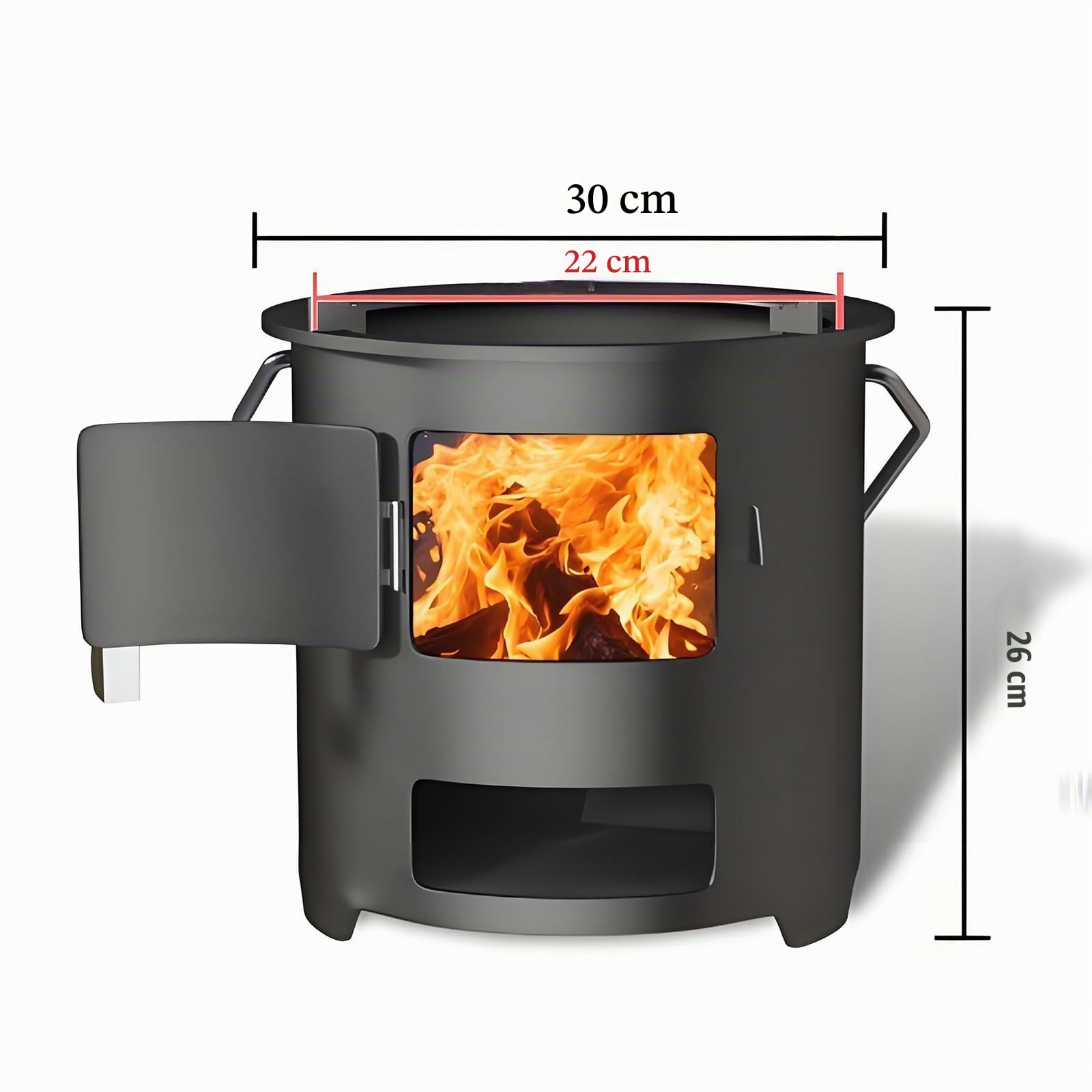 Stufa a Legna Portatile In Acciaio al Carbonio Rinforzato, Stufa a Legna In Ghisa Integrata con Base Stabile, Supporto Triangolare al Calore per Interni ed Esterni(30cm)