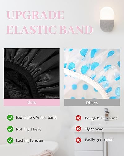 Miniatura 4 de Aquior Gorro de ducha con forro de rizo para mujer, reutilizable, triple capa impermeable, extra grande para mujeres de pelo largo (negro)