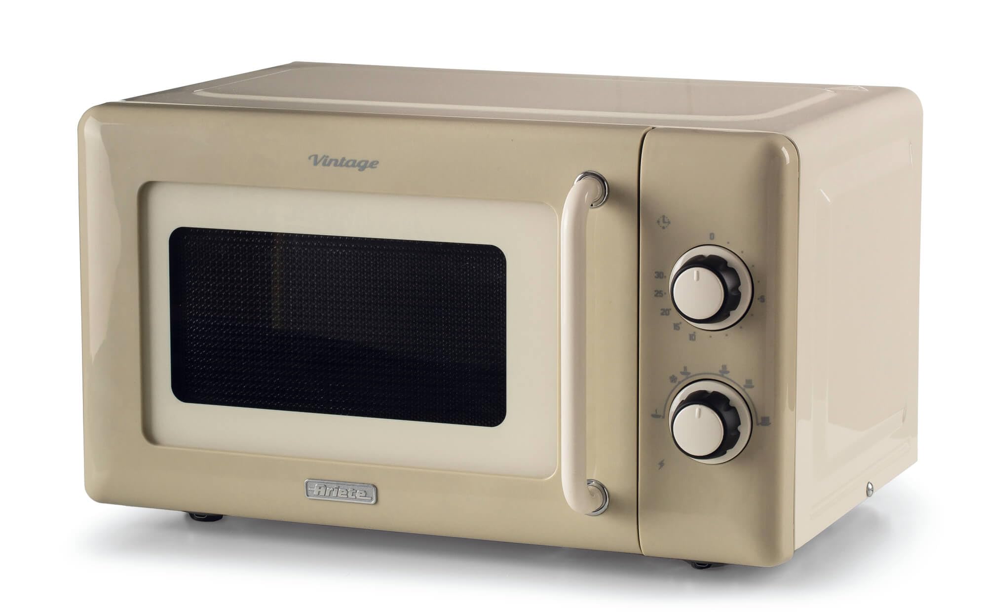 Ariete 800W 20L Vintage Mechanical Microwave, 5 Power Levels, 30 Minute Timer, Cooking End Signal, Ideal for Heating, Cooking and Defrosting, Cream