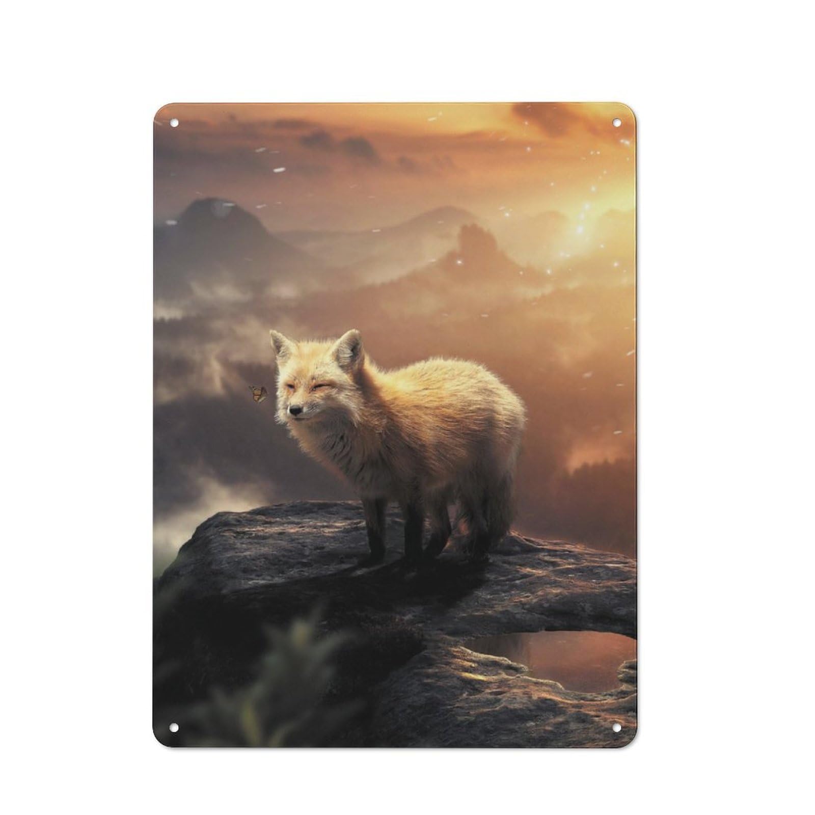 Junmoney The Mountain Fox Butterfly 40X30cm Rustic Metal Sign With For Hobby Room Or Studio, Metal Sign Decor For Hobby Rooms And Studios