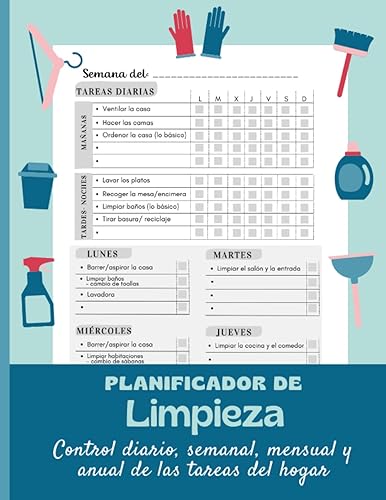 Planificador de limpieza: Control diario, semanal, mensual y anual de las tareas del hogar | Plan de limpieza de 52 semanas