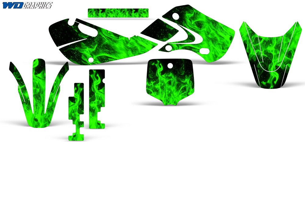 Wholesale Decals MX Dirt Bike Graphics kit Sticker Decal Compatible with Kawasaki KLX110 KX65 2002-2009 - Flames Green