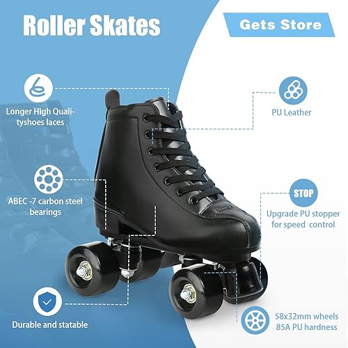 Miniatura 3 de Patines para mujer de cuero sintético, patines de cuatro ruedas, patines de rodillo brillantes para niñas, unisex