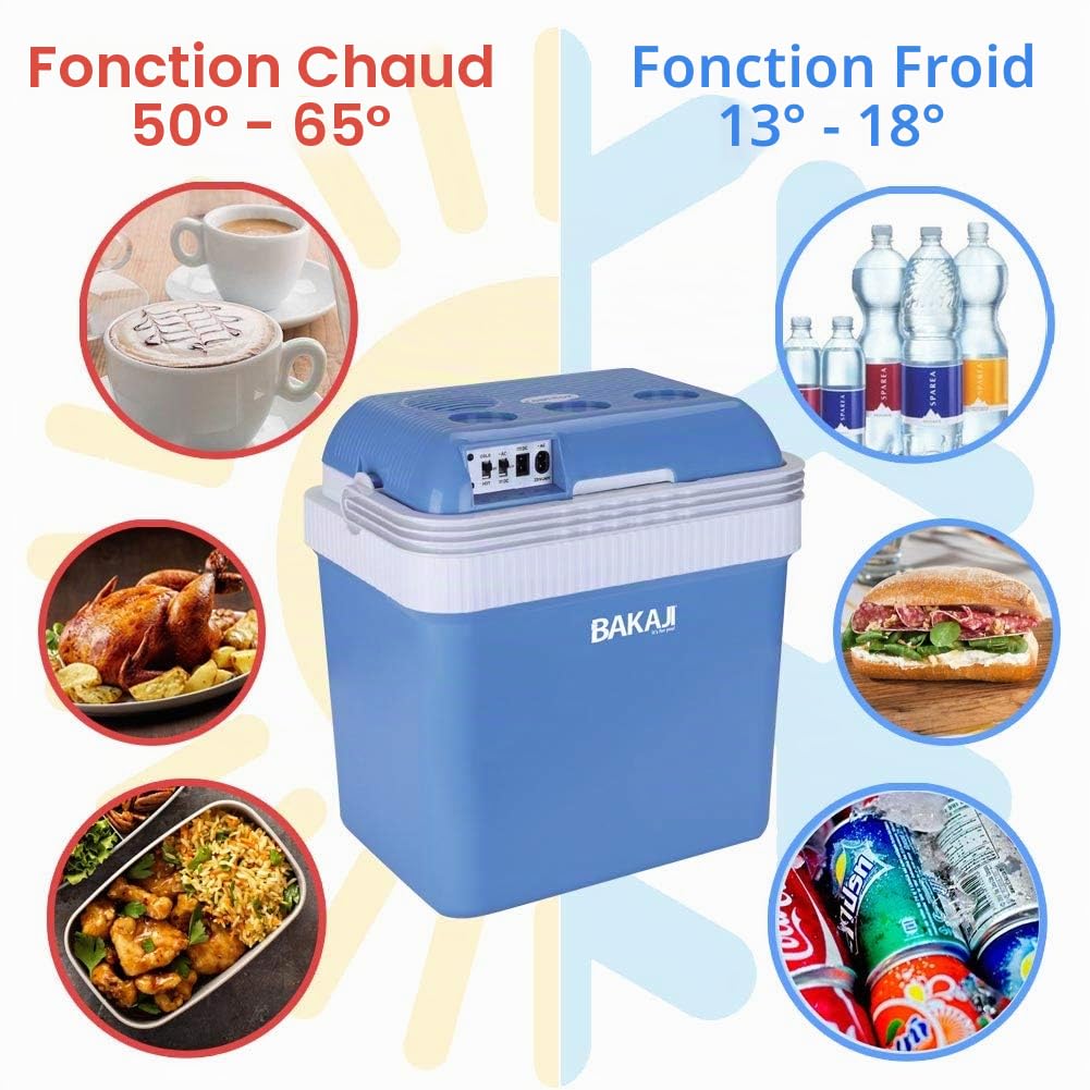 Bakaji Réfrigérateur Électrique 24LT 12/220V Maison Voiture Camping-Car Bateau Réfrigérateur Portable Fonction Chaud/Froid Dimensions : 41 x 30 x 45 cm