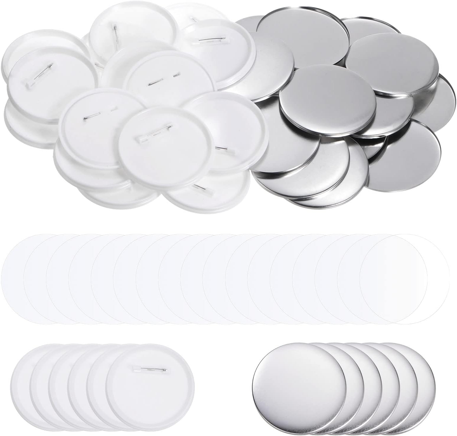 Globe Sourcing 75mm Button Parts Kit: 120 Pieces - Sewing Buttons Round Metal Cover Plastic Button Back