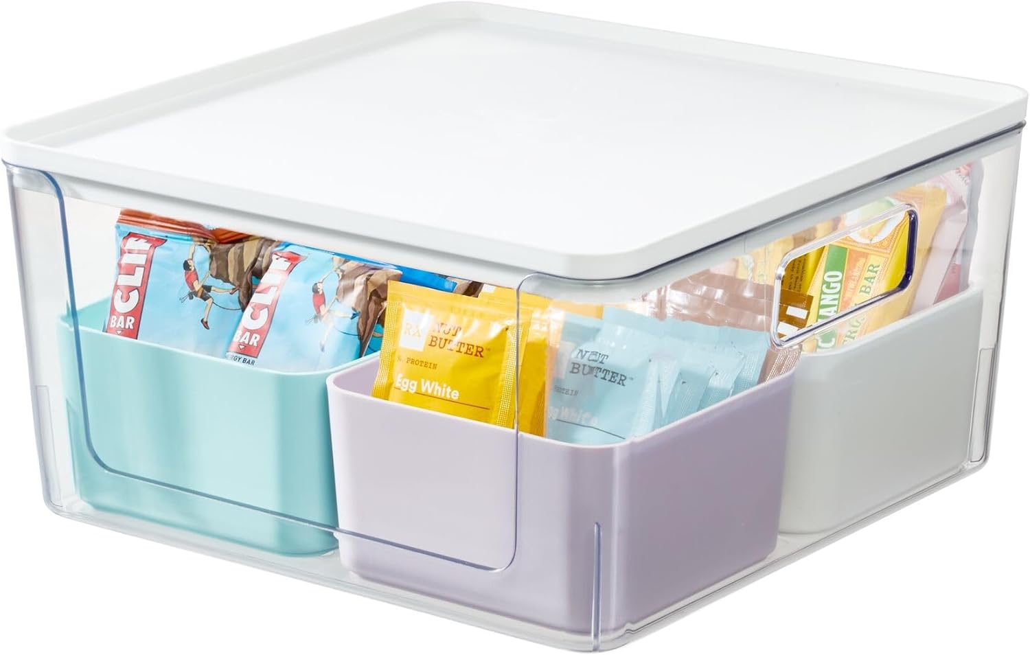 Rosanna Pansino x iDesign Recycled Plastic Kitchen Storage Bins, Includes 1 Large Bin with Lid and 4 Medium Bins, Multicolored Bins/Marshmallow Lid, 12" x 12" x 6"