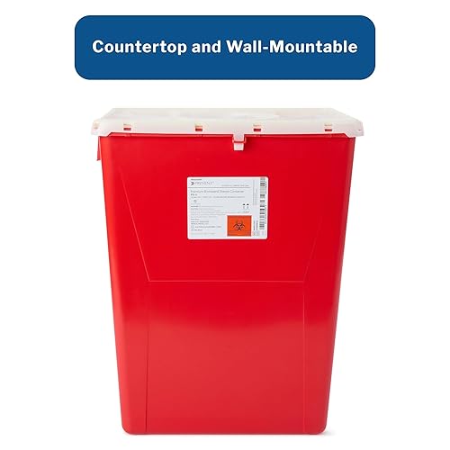 Miniatura 6 de McKesson Contenedor de objetos afilados para evitar riesgos biológicos, PG-II, plástico, entrada vertical, tapa giratoria, rojo, 12 galones, 13