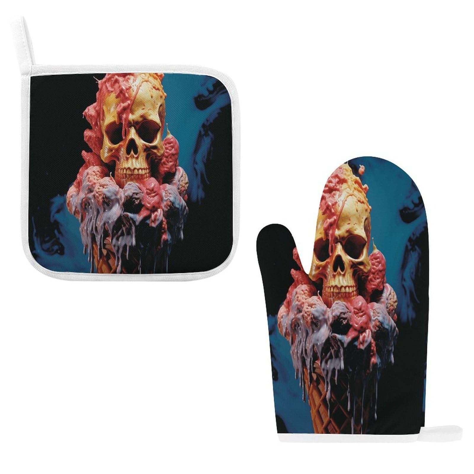 Fodpand Style Egg Rolls And Skulls Oven Mitts And Pot Holders Sets