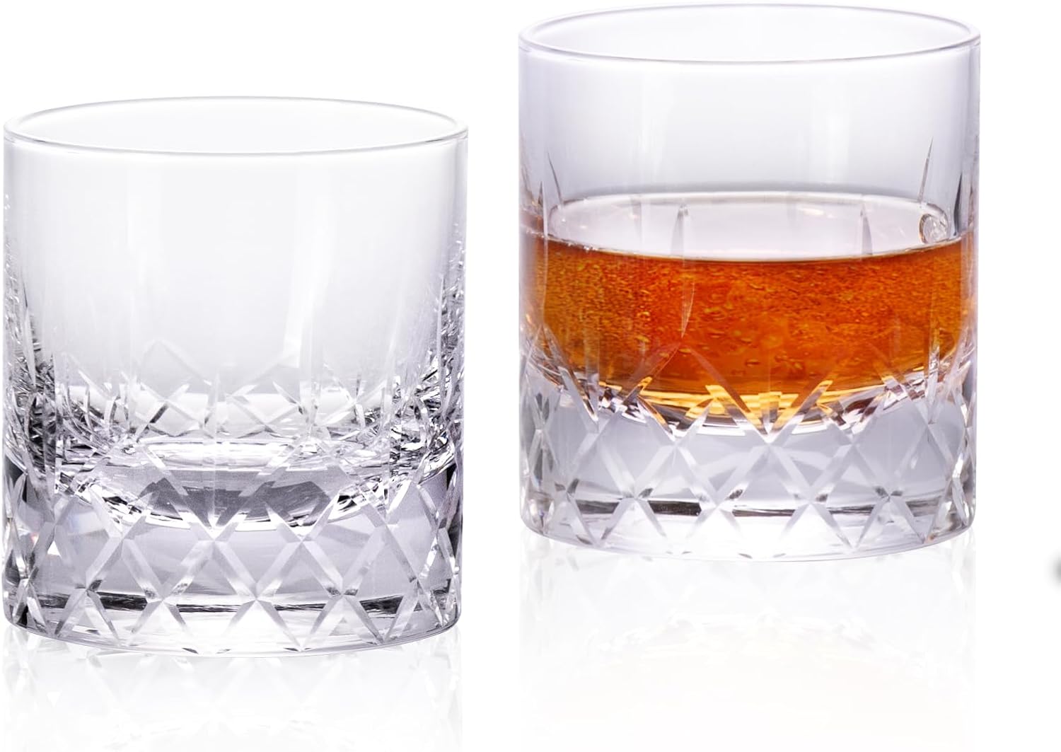 KAMMAK Whiskey Glasses Set of 2, 10.14 oz Old Fashioned Tumbler,Lead-Free Thick Base Crystal Glass with Delicate Rim & Seamless Design for Scotch, Bourbon, Cocktails