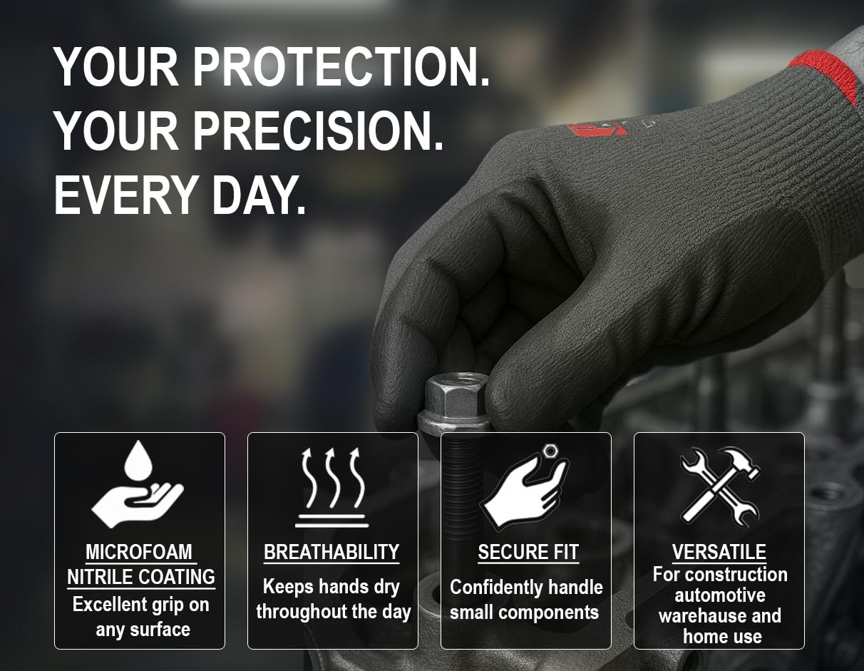 Guantes de seguridad de nitrilo Microfoam - Guantes antideslizantes muy resistentes para construcción, jardinería y mecánica