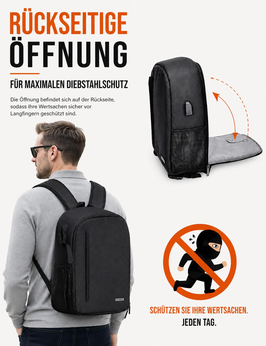 CADeN Sac à Dos étanche pour Appareil Photo Sac à Dos pour Appareil Photo Reflex Numérique Compatible avec l'objectif et Le trépied Canon Nikon Sony(Noir)