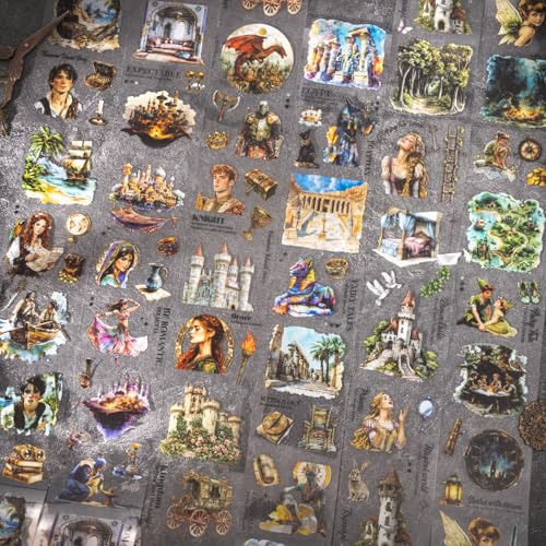 Alideco 6個 マスキングテープ かわいいロレトロ冒険おとぎ話透明な耐水性 インク PET 粘着 テープ 広幅 DIY おしゃれ マステ シール (tonghualixianji)